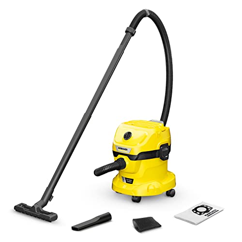 Kärcher Wd 2-18 V-12/18 - Bidone Aspiratutto Solidi Liquidi, Potente Aspirapolvere Portatile Da 180Aw, 1000W, Con Sacco, Funzione Soffiante, Giallo/Ne