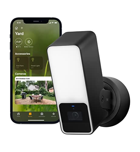 Eve Outdoor Cam – Videocamera Con Riflettore Sicura, Massima Sicurezza E Privacy (Homekit Secure Video), 1080P, Visione Notturna, Wi-Fi (2.4 Ghz), Sen