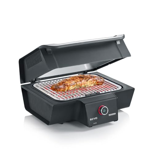 Severin Sevo Gt Barbecue Elettrico Con Opzione Cottura Lenta, Grill Elettrico 3000W Per Interni Ed Esterni, Griglia Elettrica Con Avvio Rapido Fino A