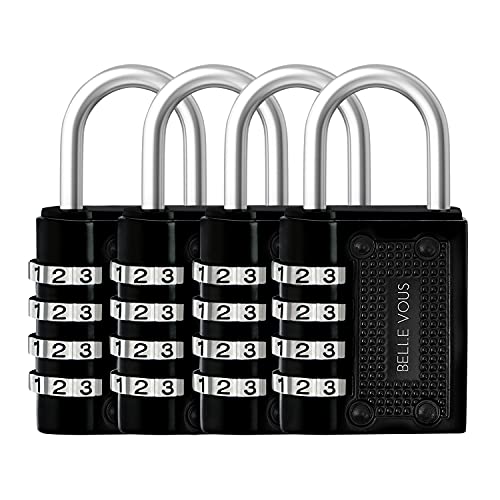 Belle Vous Lucchetto Combinazione 4 Cifre (X4) - Lucchetto Antiscasso Da 4,8 X 4 X 1,6 Cm - Lucchetto Sicurezza Resistente All’Acqua Per Lucchetto Mot