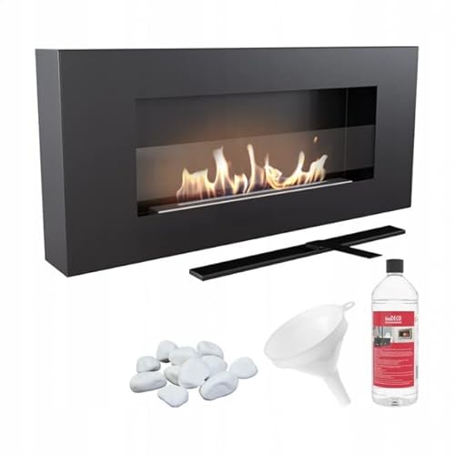 Kratki Delta Flat Caminetto A Bioetanolo + Ciottoli + Imbuto + Biocarburante | Fuoco Reale A Parete, Biocontenitore 0,4 L, Certificato Tüv | Acciaio, 
