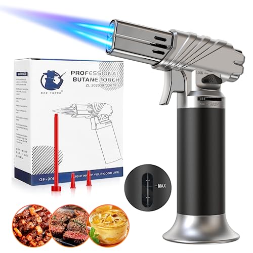 Torcia Cucina, Doppia Fiamma Bruciatori A Fiamma Regolabile Accenditore Torcia A Gas Butano Cannello Per Saldatura Blocco/Creme Brulee/Barbecue (Butan