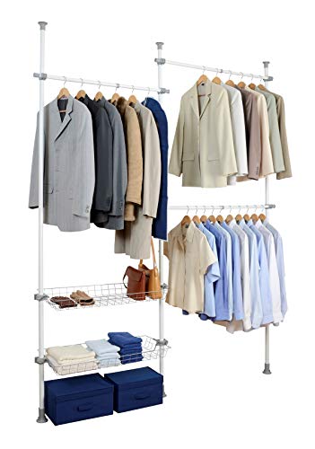 Wenko Sistema Armadio Telescopico Herkules Duo - Sistema Regolabile Di Organizzazione, Sistema Per Guardaroba, Acciaio, 164-215 X 165-300 X 38 Cm, Bia