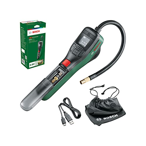 Bosch Home And Garden Compressore D'Aria Pompa Per Bicicletta/Mini Portatile A Batteria Easypump, Da 3.0 Ah, Ricaricabile Tramite Cavo Usb-C, Nero V