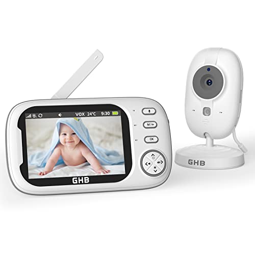 Ghb Baby Monitor Video E Audio 3.5'' 720Hd Telecamera, 2000Mah Batteria, Comunicazione Bidirezionale,Vox Visione Notturna Visione Monitoraggio Tempera