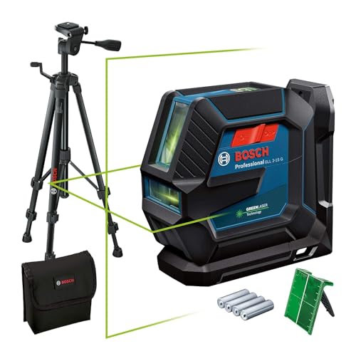 Bosch Professional Livella Laser Gll 2-15 G (Laser Verde, Supporto Lb 10, Treppiedi Bt 150, Raggio D'Azione Visibile: Fino A 15 M, 4X Batterie Aa, Con