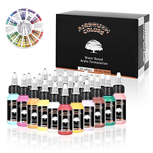 Sagudio Pittura Colori Per Aerografo 24X30Ml,Colore Finito, Impermeabile E Ad Asciugatura Rapida, Modelli Per Hobby, Per Artisti, Principianti