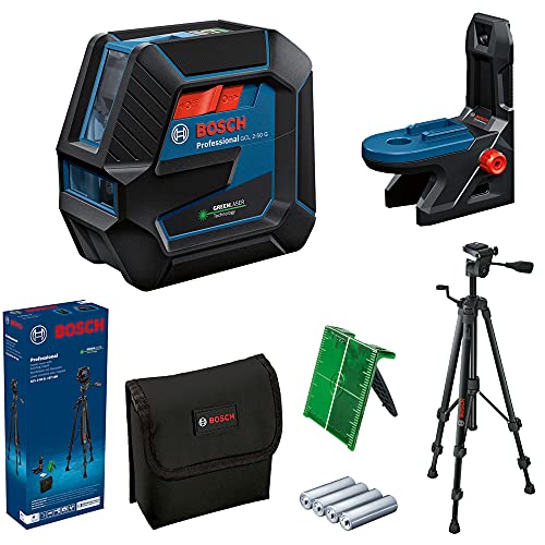 Bosch Professional Livella Laser Gcl 2-50 G (Laser Verde, Supporto Rm 10, Treppiedi Bt 150, Raggio D'Azione Visibile: Fino A 15 M, 4X Batterie Aa, Con