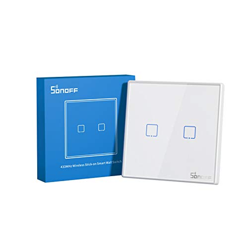 Sonoff T2Eu1C-Rf Pulsante 86 Tipo Pannello A Parete Telecomando Rf Wireless 433 Mhz Appiccicoso, Controllo A Due Vie,Nessun Cablaggio Richiesto, Batte