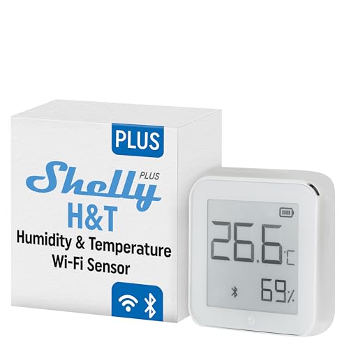 Shelly Plus H&T - Sensore Di Umidità E Temperatura Wi-Fi & Bluetooth, Termometro E Igrometro, Casa Intelligente, Compatible Con Alexa E Google Home, A