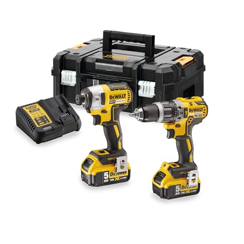 Dewalt Dck266P2T Kit Trapano A Percussione Dcd796 + Avvitatore A Impulsi Dcf887 + 2 Batterie 5 Ah + Caricatore Dcb115 + Valigetta Tstak