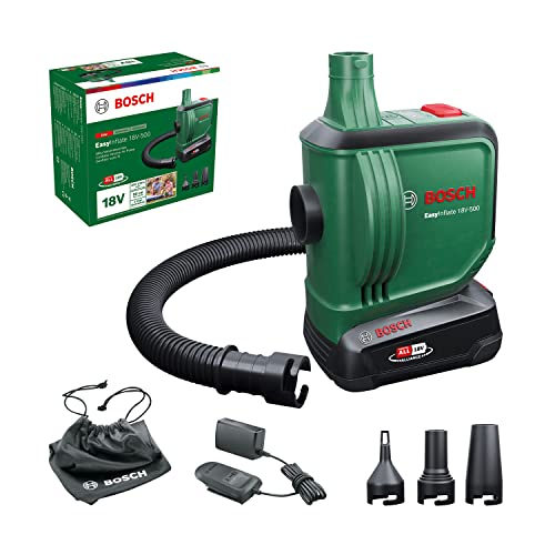 Bosch Home And Garden Compressore A Batteria, Per Materassini Easyinflate 18V-500 (1 Batteria Da 2.0 Ah; 18 Volt System; Gonfia O Sgonfia Letti Gonfia