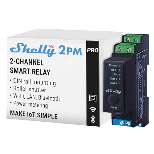Shelly Pro 2Pm Smart Relay, Controllo Energetico Intelligente Con Misurazione Di Potenza, Wifi/Bluetooth, Compatibile Con Alexa E Google Home