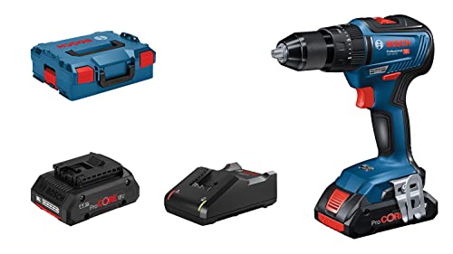 Bosch Professional 06019H5304 Trapano A Percussione Gsb 18V-55, 2X4.0Ah Batterie + Caricatore, 18 Volt, Diametro Foro In Muratura: 10 Mm, In L-Boxx, 1
