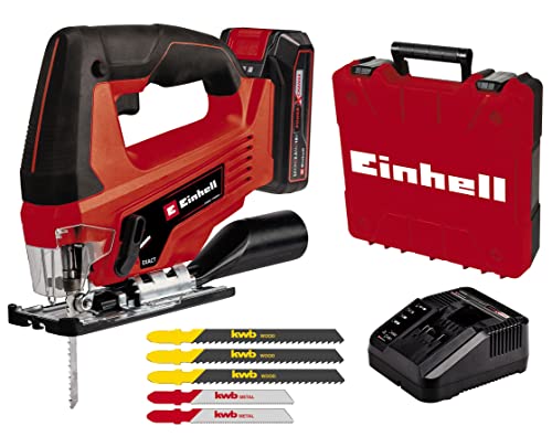 Einhell Seghetto Alternativo A Batteria Tc-Js 18 Li (1X2,5 Ah) Power X-Change (Ioni Di Litio, 18 V, Movimento Pendolare, Attacco Di Aspirazione, Batte