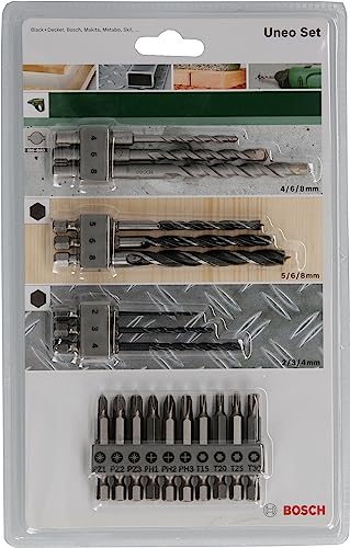 Bosch Accessories Set Da 19 Pezzi Di Punte Miste Uneo, Per Legno, Metallo E Pietra, Accessorio Martello Perforatore