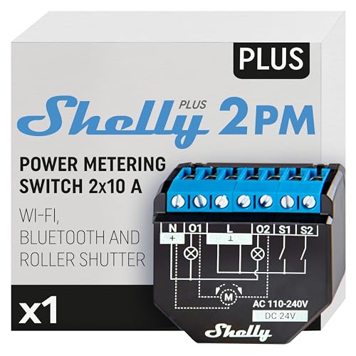 Shelly Plus 2Pm, Interruttore A Relè Intelligente 16A, Wi-Fi E Bluetooth, 2 Canali, Misuratore Di Potenza, Automazione Delle Tapparelle, Compatibile C