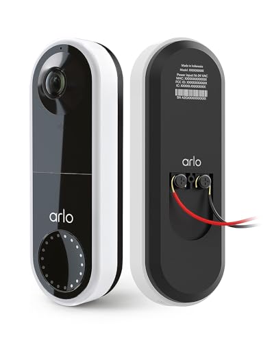 Arlo Videocitofono Cablato Per Esterni, Wifi Doorbell, 1080P Hd, 180° Visione Notturna Colori, Sirena, Rilevamento Movimento, Audio Bidirezionale, Pro