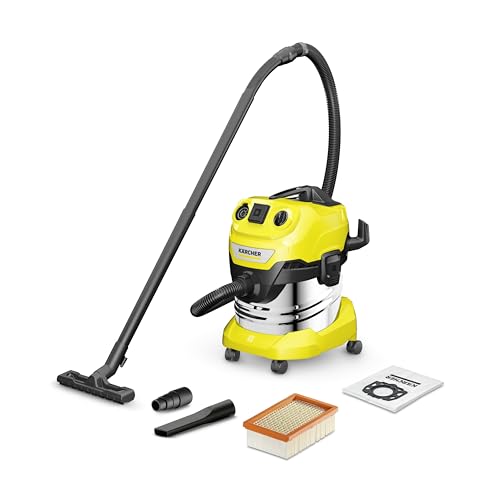 Kärcher Wd 4 P S V-20/5/22 - Bidone Aspiratutto Solidi Liquidi, Bidone In Acciaio Inox, Presa Elettroutensile, Aspirapolvere Potente Da 220Aw, 1000W,