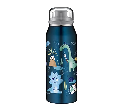 Alfi Kids Iso Bottle 350Ml, Dino Pirates, Borraccia Per Bambini In Acciaio, Ermetica Con Chiusura A Vite, Tiene Caldo Per 12 Ore, Freddo Per 24 Ore, P