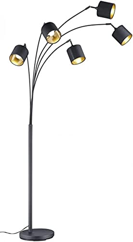 Reality Lampada Ad Arco Tommy R46330579, Metallo, Nero Opaco, Paralumi In Tessuto Nero/Oro