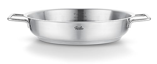 Fissler Pure Collection - Padella Da Portata In Acciaio Inox (Diametro 24 Cm) Non Rivestita, Scala Graduata Interna, Bordo Alto, Compatibile Induzione