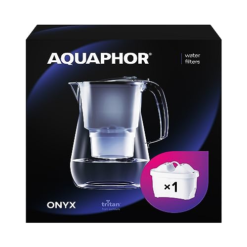 Aquaphor Filtro Dell'Acqua Onyx Nero Incl 1 Filtro Maxfor+ I Filtro Dell'Acqua Dall'Aspetto In Vetro 4,2L I Riduce Il Calcare E Il Cloro I Perfetto Pe
