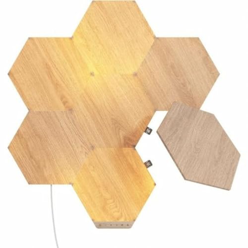 Nanoleaf Elements Starter Kit, 7 Esagoni Luminosi Led Effetto Legno Smart - Applique Da Parete Interno Modulari, Luci Led Dimmerabile Wifi, Funziona C