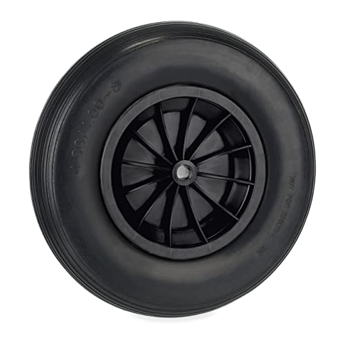 Relaxdays 4.80/4.00-8 Ruota Carriola, Gomma Piena Antipanne Con Cerchione In Plastica, Ruotino, Fino A 100 Kg, Nero