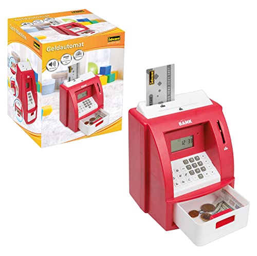 Idena 50061 - Salvadanaio Digitale, Macchina Per Soldi Con Suono In Rosso, Carta Di Credito Protetta Da Pin, Contatore Monete E Molte Funzioni, Ca. 21
