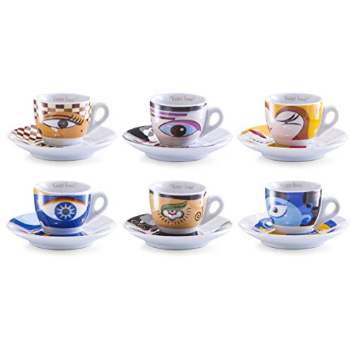 Zeller 26510 Set Tazzine Da Caffè Magic Eyes, Porcellana, Multicolore, 0.1X6X4.7 Cm, 12 Unità