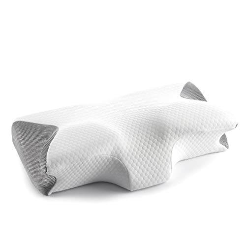 Innovagoods - Cuscino Cervicale Memory Foam Ergonomico, Sollievo Dolore Collo, Traspirante, Design Farfalla, Bianco, Taglia Unica, Memory Foam
