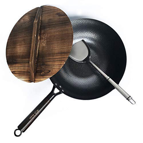 Souped Up Recipes Wok In Acciaio Al Carbonio Per Stufe Elettriche, A Induzione E A Gas (Coperchio, Spatola E Manuale Utente (Lingua Italiana Non Garan