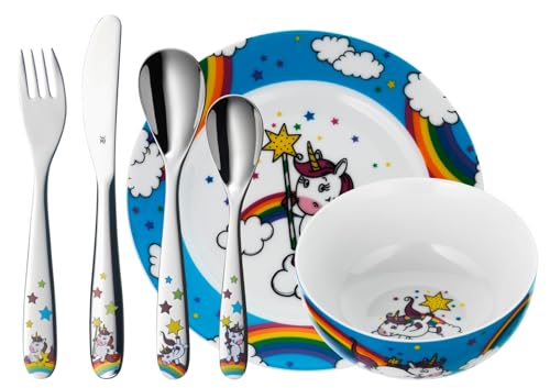 Wmf Set Posate Bimbini Unicorno In Acciaio Inox 18/10 Cromargan, Set 6 Pezzi Con Tazza, Piatto, Coltello, Forchetta, Cucchiaio E Cucchiaino