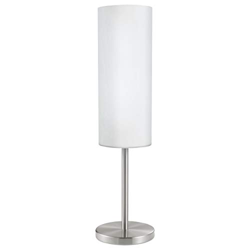 Eglo Lampada Da Tavolo Troy 3, Lampada Da Tavolo Uno Punto Luce, Lampada Da Comodino In Acciaio, Nichel Opaco, Satinato, Bianco, E27, Interruttore Inc