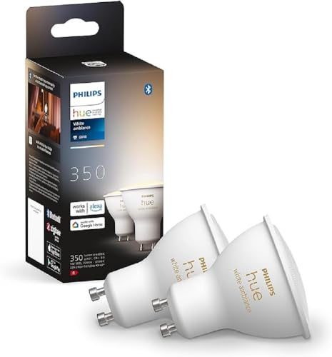 Philips Hue White Ambiance 2 Faretti Led Smart, Bluetooh, Gu10, 5W, Dimmerabili, Luce Bianca Da Calda A Fredda, 2 Pezzi, Bianco