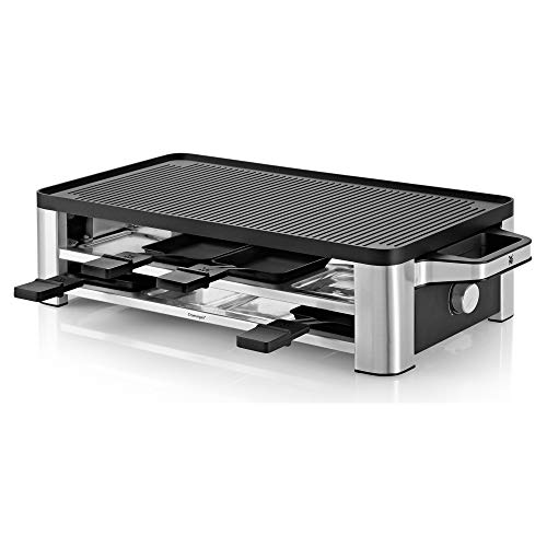 Wmf Lono Raclette Elettrica In Acciaio Inossidabile Cromargan 18/10, Raclette Con 8 Padelline Antiaderenti E 8 Palette, Con Piastra Girevole E Control