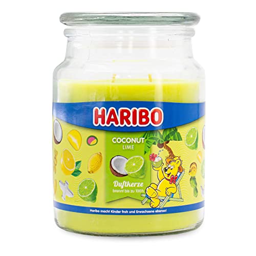 Candela Profumata Haribo Coconut Lime, Candela In Vetro, Cocco E Lime, Fino A 100 Ore, 510G