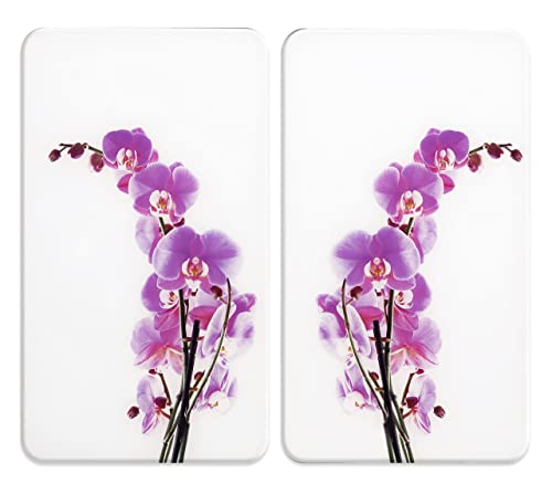 Wenko 2521433500 Coprifornelli Universal Orchid Blossom, Set 2 Pezzi Per Tutti I Tipi Di Piani Di Cottura, Vetro Temperato, Materiale Plastico, 52 X 1
