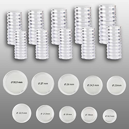 Prophila Capsule Per Monete Assortimento Per Euro-Monete 16,5 Fino A 33 Mm, 100 Per Confezione