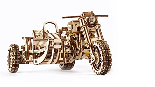 Ugears Motocicletta Con Sidecar Puzzle 3D - Regalo Per La Festa Del Papà Ugr-10 Motocicletta Scrambler Kit Modello In Legno Per Adulti Da Costruire -
