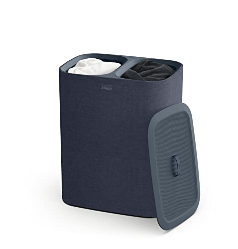Joseph Joseph Tota Cesto Da Biancheria Per Panni Sporchi Con Separatore Da 90 Litri, 2 Sacchi Per Il Lavaggio Rimovibili Con Maniglie, Nero/Blu Scuro