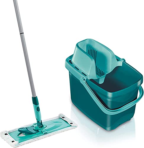 Leifheit Set Combi M, Lavapavimenti Per La Pulizia Della Casa, Set Con Secchio E Lavapavimenti Con Robusto Manico Pieghevole, Verde Taglia M