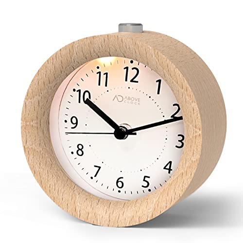 Aboveclock Sveglia Da Comodino Analogica, Orologio Da Tavolo Con Funzione Snooze E Luce Notturna, Sveglia Vintage Silenziosa A Batteria In Legno Natur