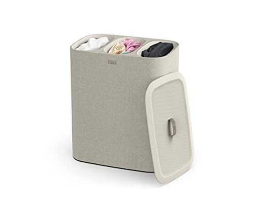 Joseph Joseph Tota - Cesto Separatore Porta Biancheria Bucato, 90 Litri, Con Coperchio, 3 Sacchi Rimovibili Con Manici, Beige