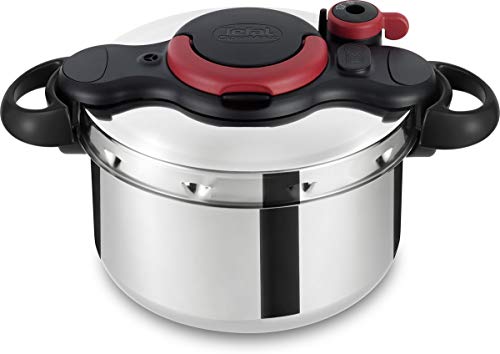 Tefal Clipso Minut Easy – Pentola A Pressione In Acciaio Inox Con 5 Sistemi Di Sicurezza E Chiusura Facile Con Una Sola Mano, Colore: Nero 6 Litros Mu