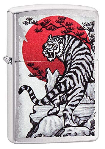 Accendino Zippo® Asian Tiger Design 29889, Accendino Antivento Ricaricabile Zippo, Realizzato In Metallo Con Caratteristico "Click" Zippo, Color Croma