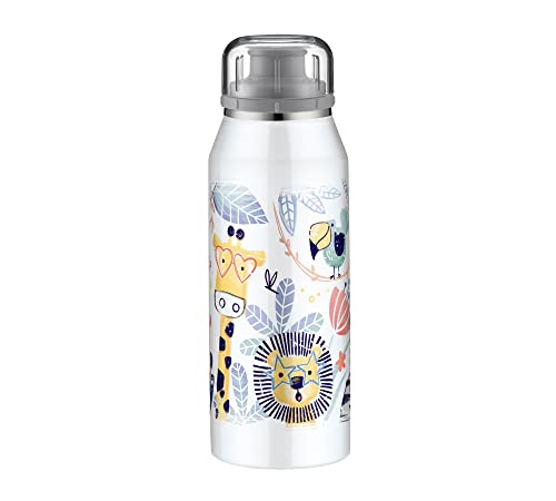 Alfi Kids Iso Bottle 350Ml, Crazy Jungle, Borraccia Per Bambini In Acciaio, Ermetica Con Chiusura A Vite, Tiene Caldo Per 12 Ore, Freddo Per 24 Ore, P