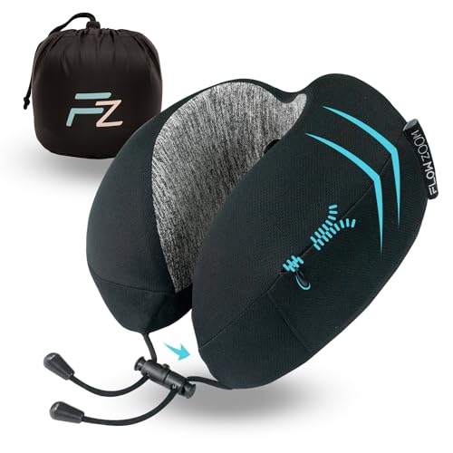 Flowzoom Cuscino Cervicale Da Viaggio In Memory Foam | Per Dormire Con Fodera In Felpa Lavabile | Per Adulti Traspirante | Colore Nero