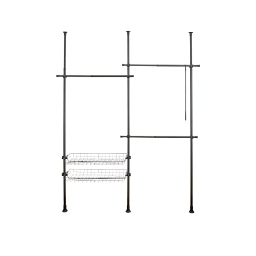 Wenko Sistema Telescopico Herkules Duo Nero - Sistema Regolabile Di Organizzazione, Sistema Per Guardaroba, Acciaio, 164-215 X 165-300 X 38 Cm, Nero